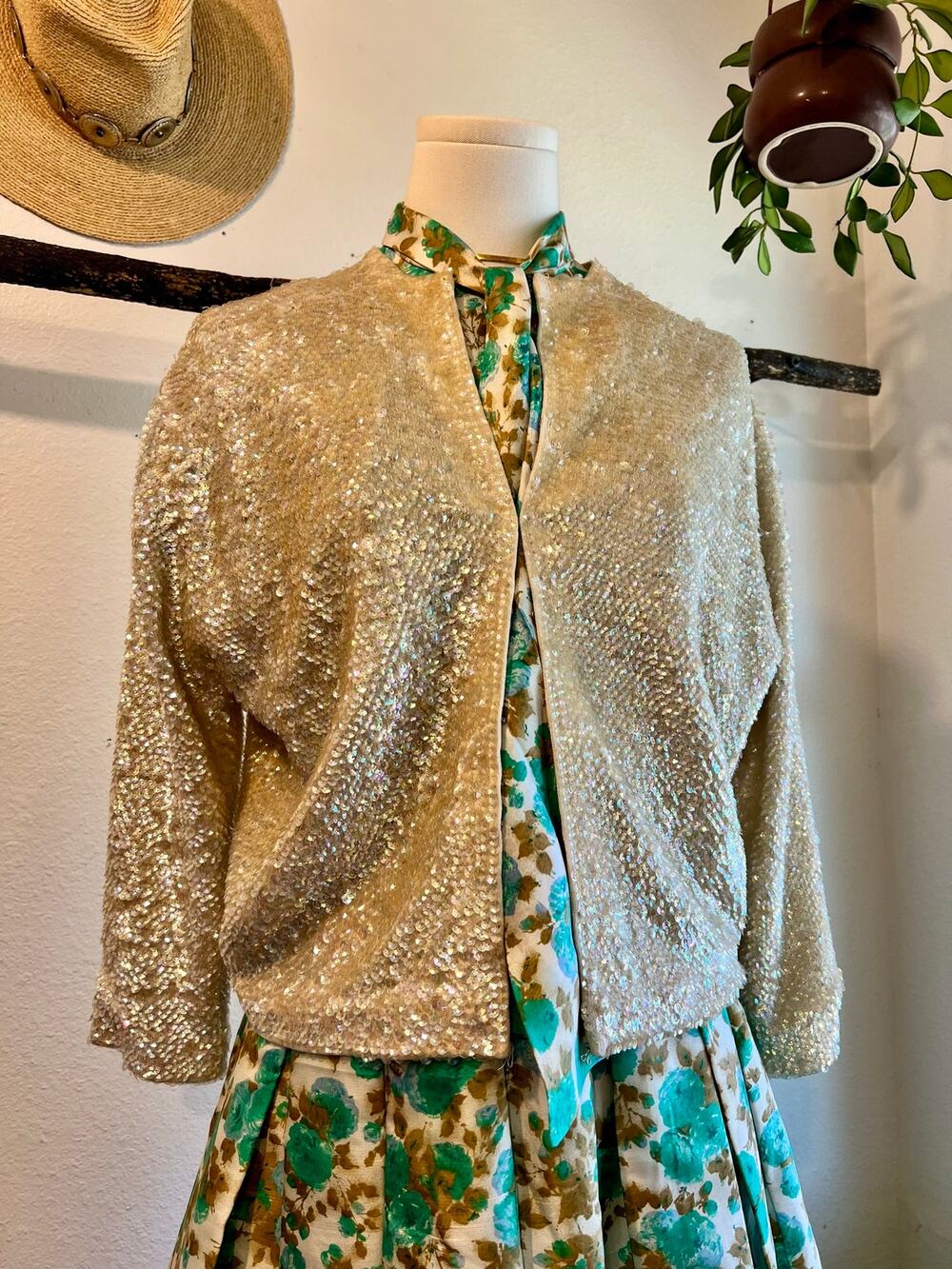 USA Made Neusteters Vintage 1960s Hand Loomed Sequin Evening Jacket Size Small